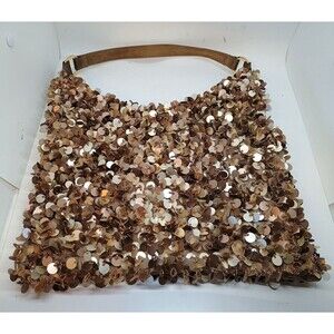 Purse Bag Shoulder Gold Sequin Beaded Vintage  Y2K Shimmery Radiant Bling